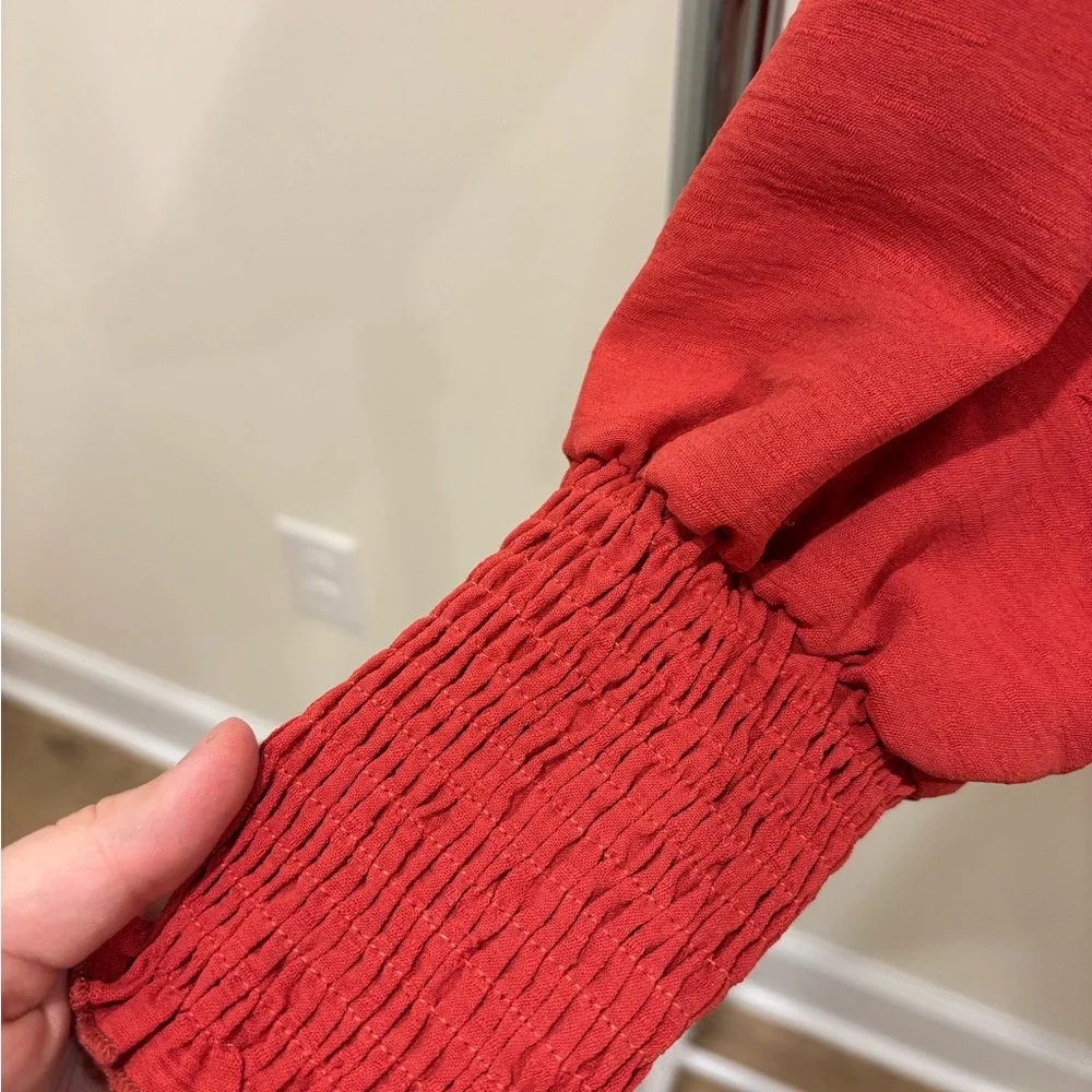 Red Smocked Long Sleeve Top - Picture 3 of 7